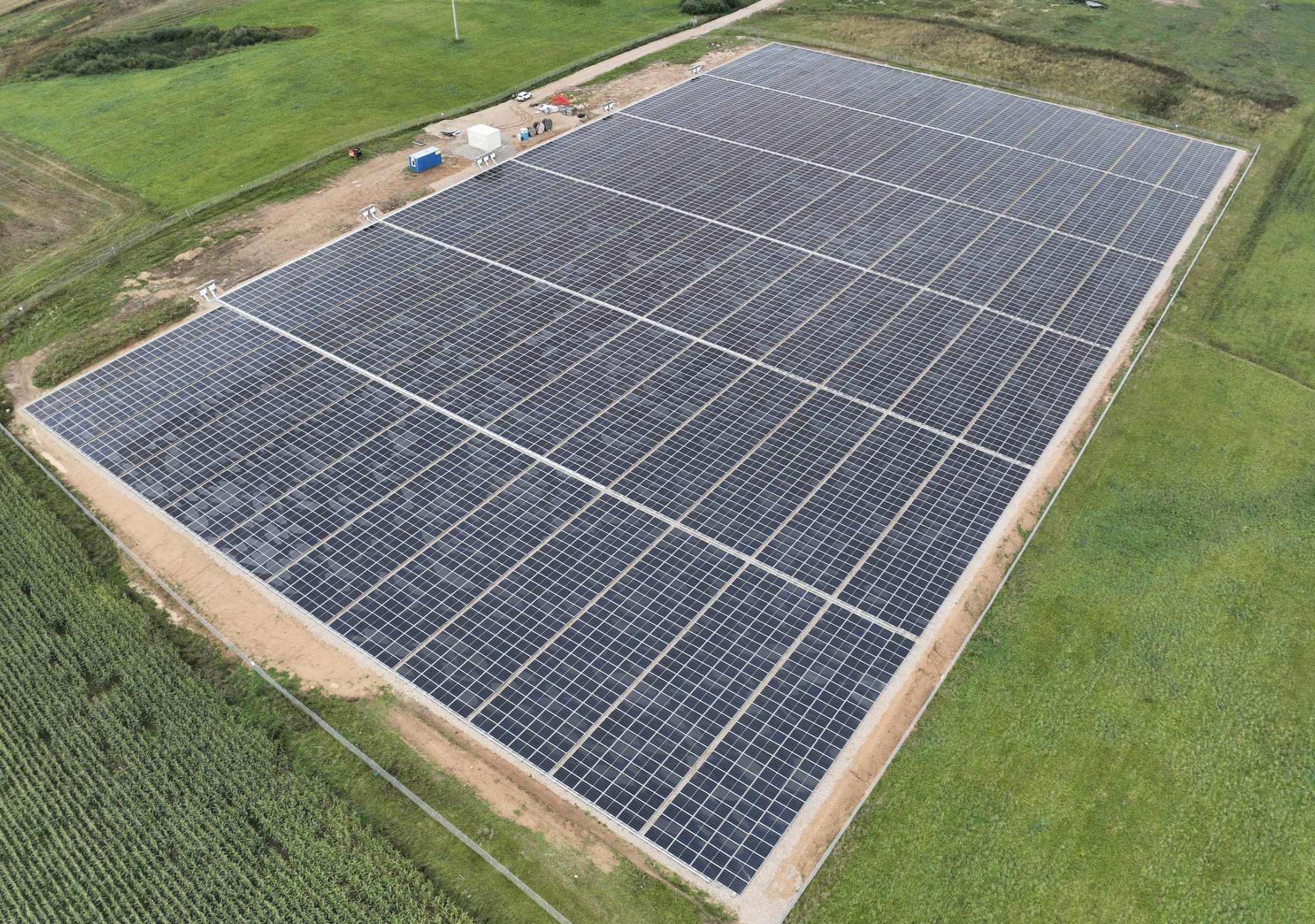 Aerial view of the completed Skiemonys solar park